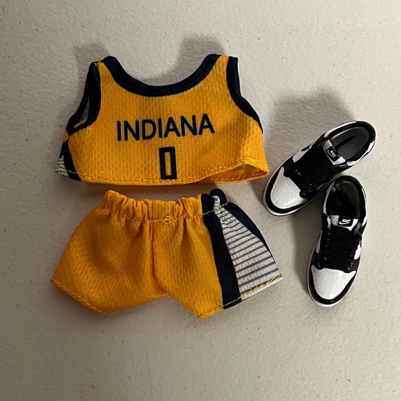 Indiana Pacers 0 Jersey Sneakers 3 Piece Outfit For Labubu Basketball Yellow - Picture 1 of 6
